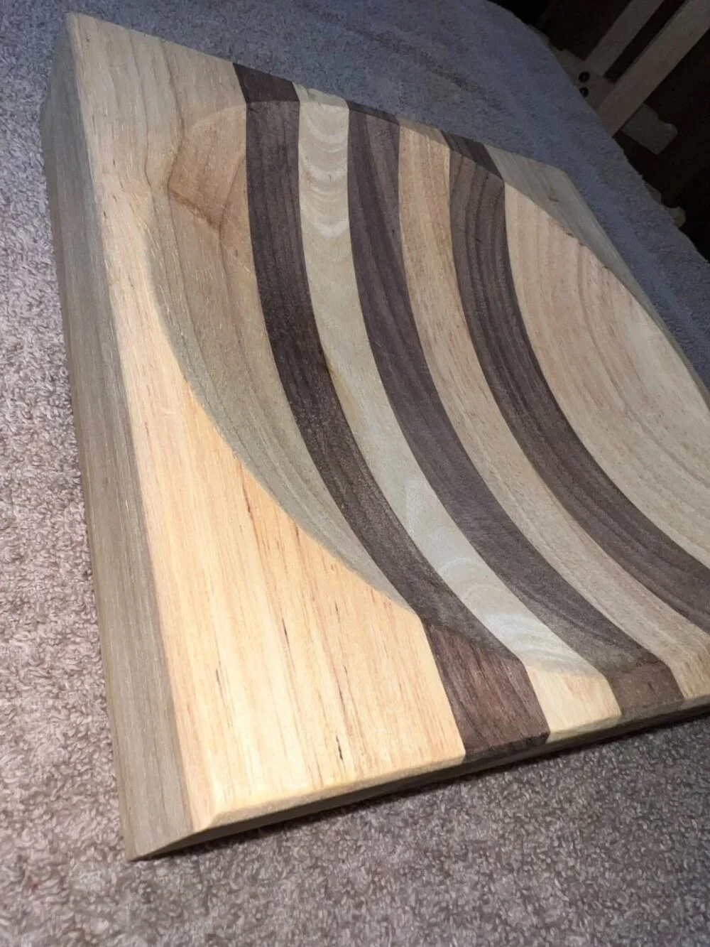 Handcrafted Ulu Chopping Bowl Multi-Toned Natural Wood Design Birch Maple Boho